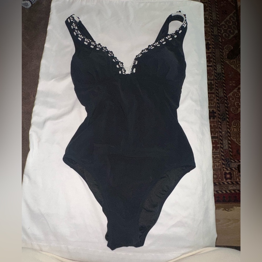 Black Lace Trim Swimsuit